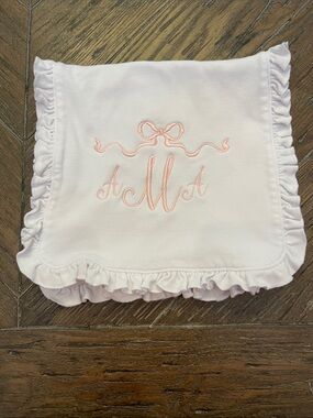 Monogrammed Ruffle Baby Burp Cloth- Pink Embroidery AMA